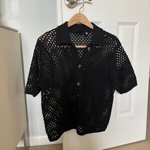 RD Style Black Open Weave Polo